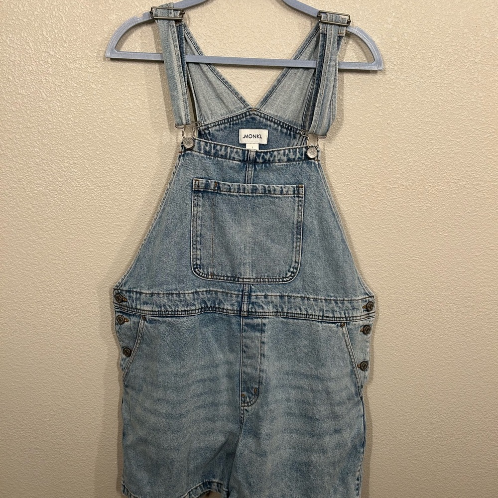 Monki Light Blue Denim Short Overalls